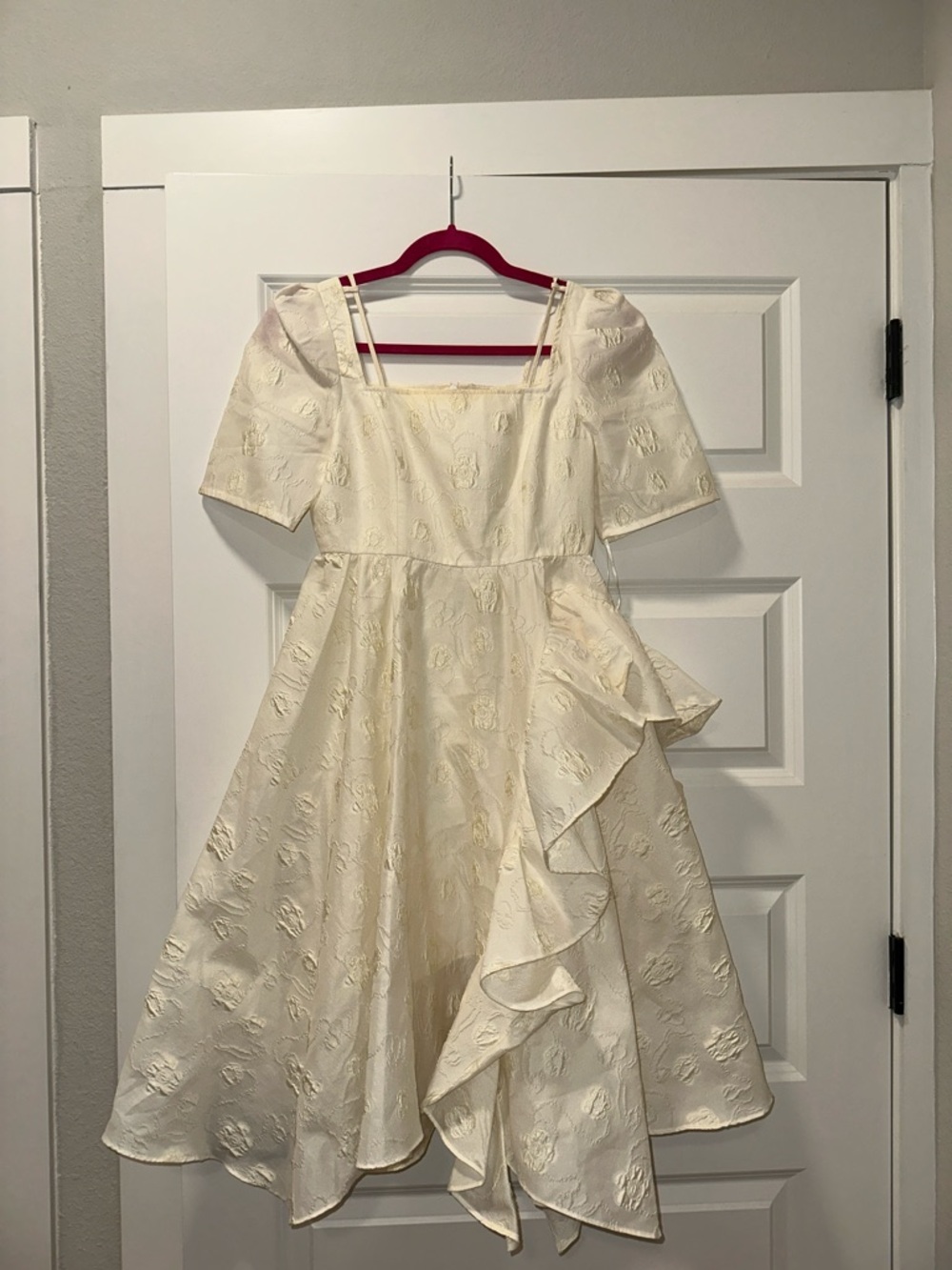 Cream Floral Jacquard Party Dress for Girls